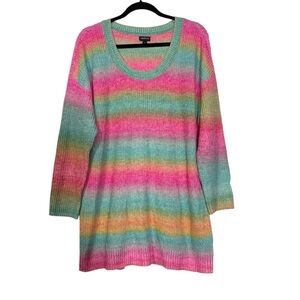 Torrid Ombré Tunic Sweater Pullover Rainbow Size 1X Pink Green Yellow Pullover